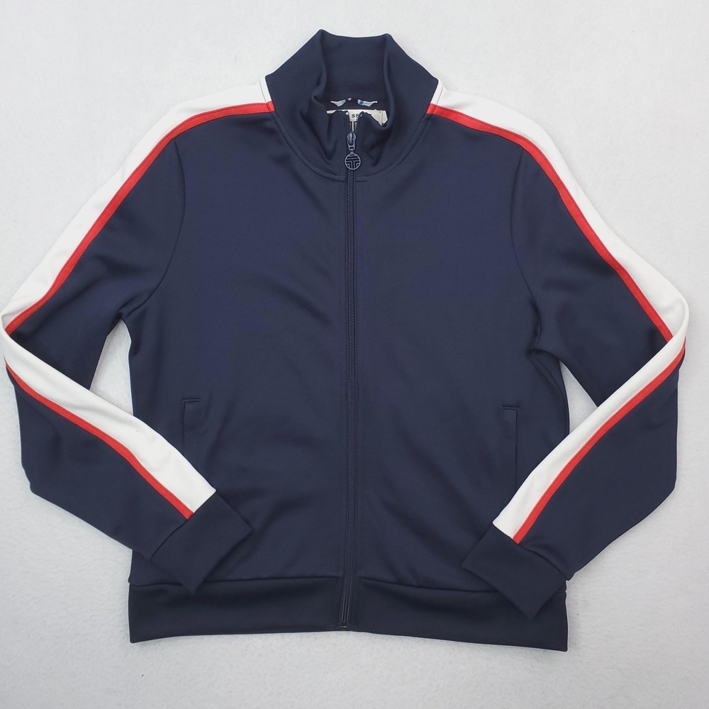 Tory Sport Track Jacket Womens XL Red White Blue Stripe Full Zip Tennis Athletic